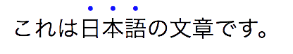 Example of emphasis in Japanese appearing over the text